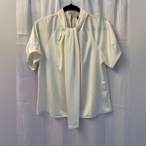 J. Crew Cream Blouse with Puff Sleeves and Tie Front